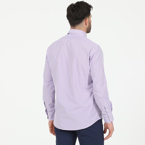DORS-Ανδρικό πουκάμισο DORS ριγέ λευκό μοβ
