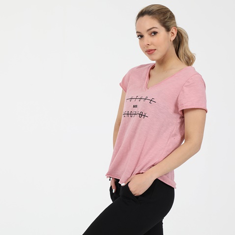 BODYTALK-Γυναικείο t-shirt BODYTALK LOOSE V-NECK ροζ