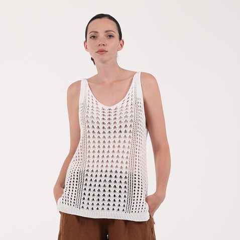 ATTRATTIVO-Γυναικεία αμάνικη πλεκτή μπλούζα ATTRATTIVO λευκή