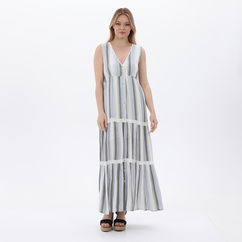 ATTRATTIVO-Γυναικείο μακρύ φόρεμα ATTRATTIVO 9914419 ριγέ λευκό