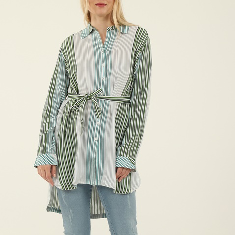 ATTRATTIVO-Γυναικείο μακρύ πουκάμισο 'ALE 9913450 λευκό πράσινο ριγέ