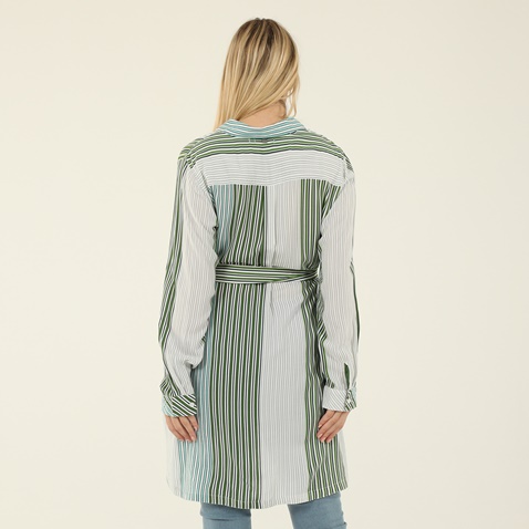 ATTRATTIVO-Γυναικείο μακρύ πουκάμισο 'ALE 9913450 λευκό πράσινο ριγέ