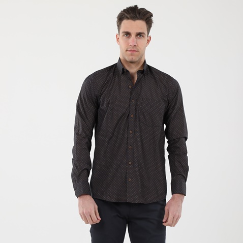 GREENWOOD-Ανδρικό πουκάμισο GREENWOOD 04231003 MICROPRINT μαύρο κόκκινο πουά
