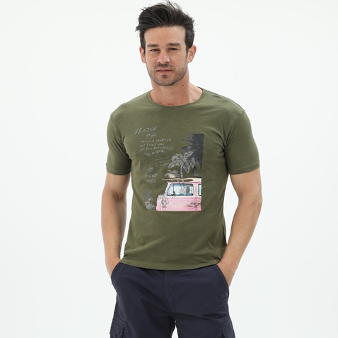 BATTERY-Ανδρικό t-shirt BATTERY 2110056201 χακί