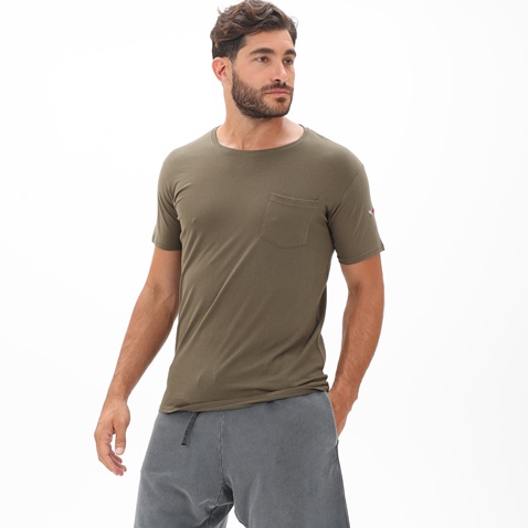RUN-Ανδρικό t-shirt RUN 21K9091201 χακί
