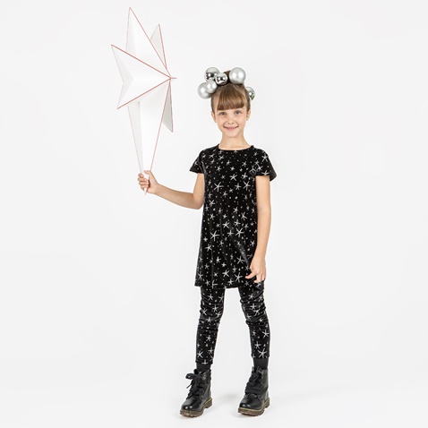 ALOUETTE-Παιδικό βελουτέ φόρεμα ALOUETTE μαύρο ασημί αστέρια