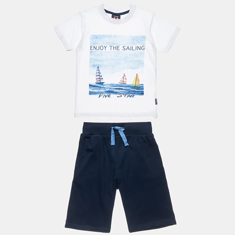 ALOUETTE-Παιδικό σετ από t-shirt και βερμούδα ALOUETTE FIVE STAR λευκό μπλε