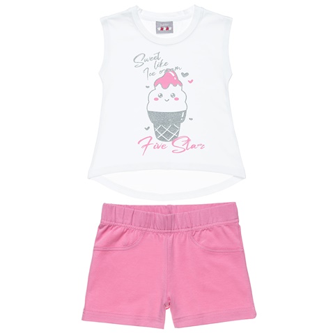 ALOUETTE-Παιδικό σετ από αμάνικη μπλούζα και σορτς FIVE STAR ALOUETTE λευκό ροζ
