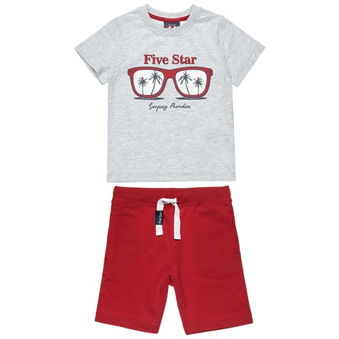 ALOUETTE-Παιδικό σετ από κοντομάνικη μπλούζα και βερμούδα FIVE STAR ALOUETTE γκρι κόκκινο