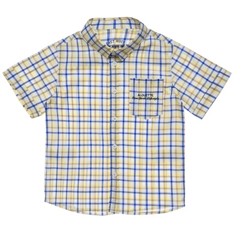 ALOUETTE-Παιδικό κοντομάνικο πουκάμισο ALOUETTE καρό κίτρινο μπλε