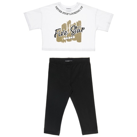 ALOUETTE-Παιδικό σετ από cropped μπλούζα και κάπρι κολάν ALOUETTE FIVE STAR λευκό μαύρο