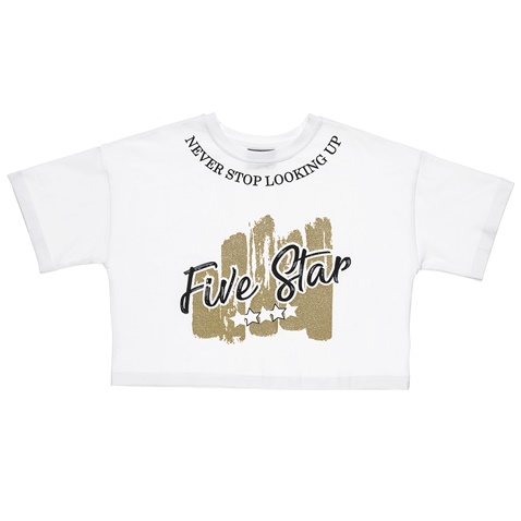 ALOUETTE-Παιδικό σετ από cropped μπλούζα και κάπρι κολάν ALOUETTE FIVE STAR λευκό μαύρο