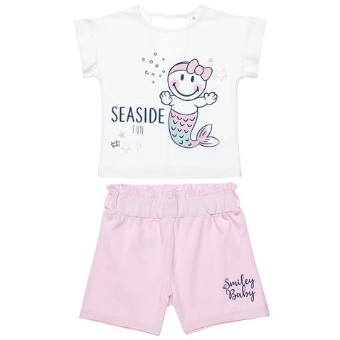 SMILEY-Παιδικό σετ από κοντομάνικη μπλούζα και σορτς SMILEY λευκό ροζ