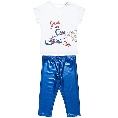 ALOUETTE-Παιδικό σετ για κορίτσια από μπλούζα και κολάν ALOUETTE λευκό μπλε