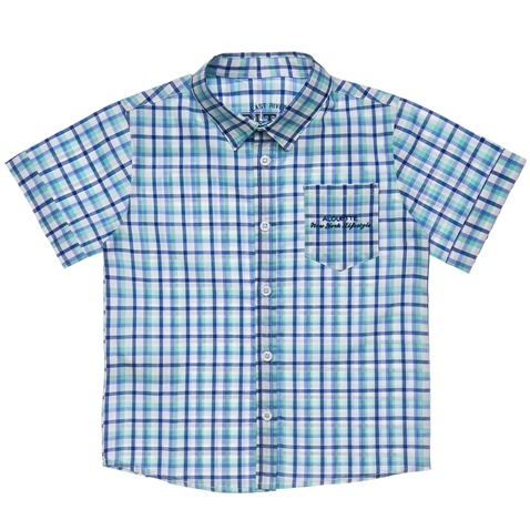 ALOUETTE-Παιδικό κοντομάνικο πουκάμισο ALOUETTE καρό πράσινο μπλε