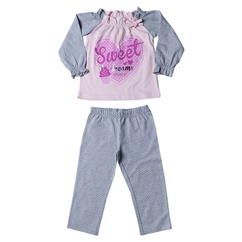 ALOUETTE-Παιδικό σετ πυτζάμας ALOUETTE γκρι ροζ πουά