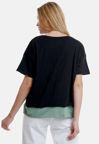 FUNKY BUDDHA-Γυναικείο t-shirt 2 σε 1 FUNKY BUDDHA μαύρο πράσινο