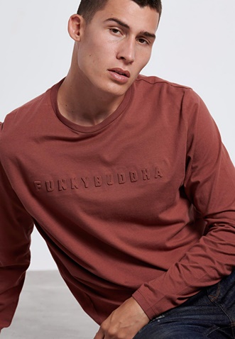 FUNKY BUDDHA-Ανδρική μακρυμάνικη μπλούζα FUNKY BUDDHA κεραμιδί