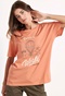 FUNKY BUDDHA-Γυναικείο t-shirt FUNKY BUDDHA FBL004-107-04 σομόν με graphic τύπωμα