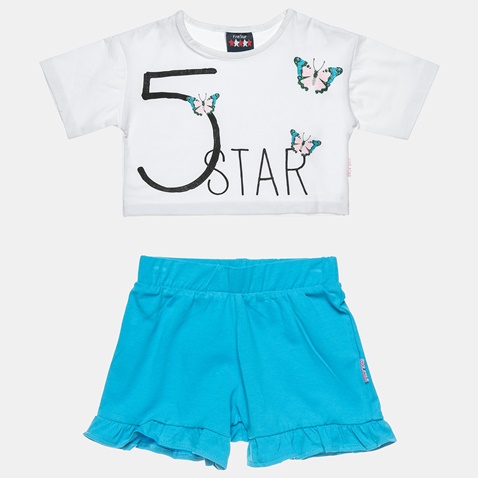 ALOUETTE-Παιδικό σετ από μπλούζα cropped και σορτς ALOUETTE Five Star λευκό μπλε