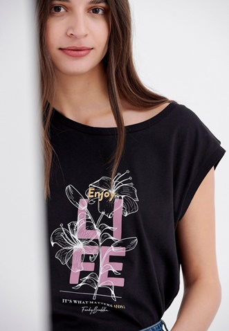 FUNKY BUDDHA-Γυναικείο αμάνικο t-shirt FUNKY BUDDHA μαύρο