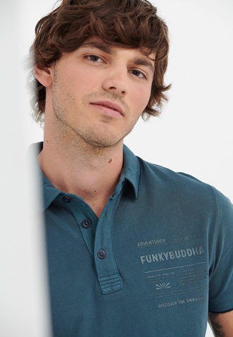 FUNKY BUDDHA-Ανδρική polo μπλούζα FUNKY BUDDHA FBM005-030-11 μπλε