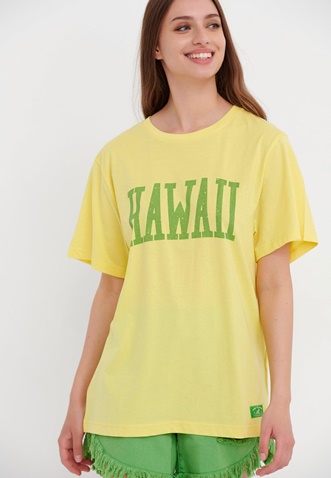 FUNKY BUDDHA-Γυναικείο t-shirt FUNKY BUDDHA loose fit κίτρινο