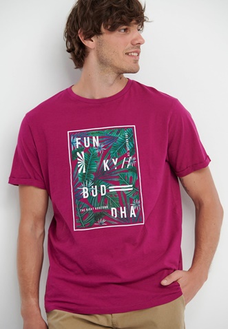 FUNKY BUDDHA-Ανδρικό t-shirt FUNKY BUDDHA φούξια