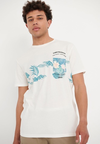 FUNKY BUDDHA-Ανδρικό t-shirt FUNKY BUDDHA λευκό floral