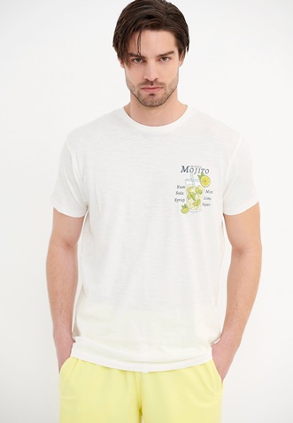 FUNKY BUDDHA-Ανδρικό t-shirt FUNKY BUDDHA λευκό με graphic τύπωμα 