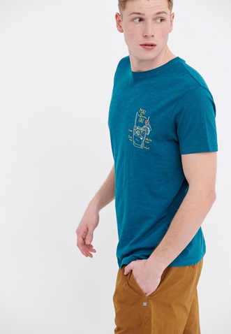 FUNKY BUDDHA-Ανδρικό t-shirt FUNKY BUDDHA μπλε με graphic τύπωμα