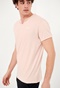 FUNKY BUDDHA-Ανδρικό essential t-shirt FUNKY BUDDHA ροζ με λαιμό henley