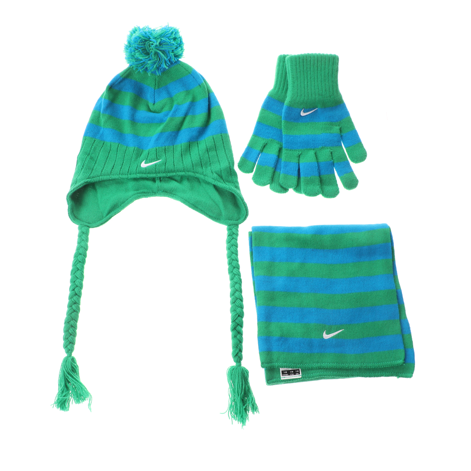 NIKE Παιδικό σετ κασκόλ γάντια και σκούφος NIKE πράσινο μπλε